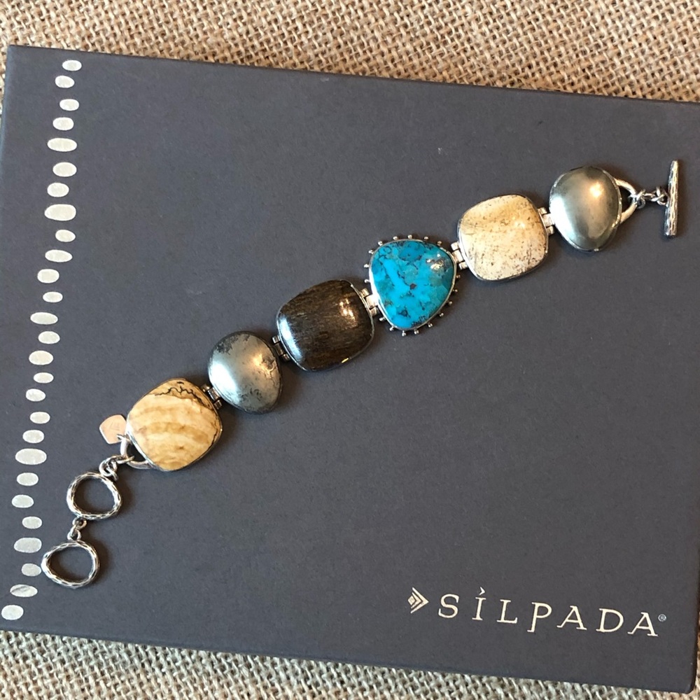 Silpada Multi Stone .925 Sterling Silver Gemstone Adjustable Toggle Bracelet